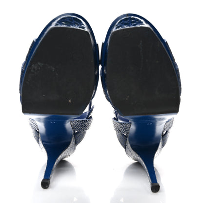 Saint Laurent Calfskin Crocodile Embossed Tribute 105 Platform Sandals 39 Blue 5 of 7