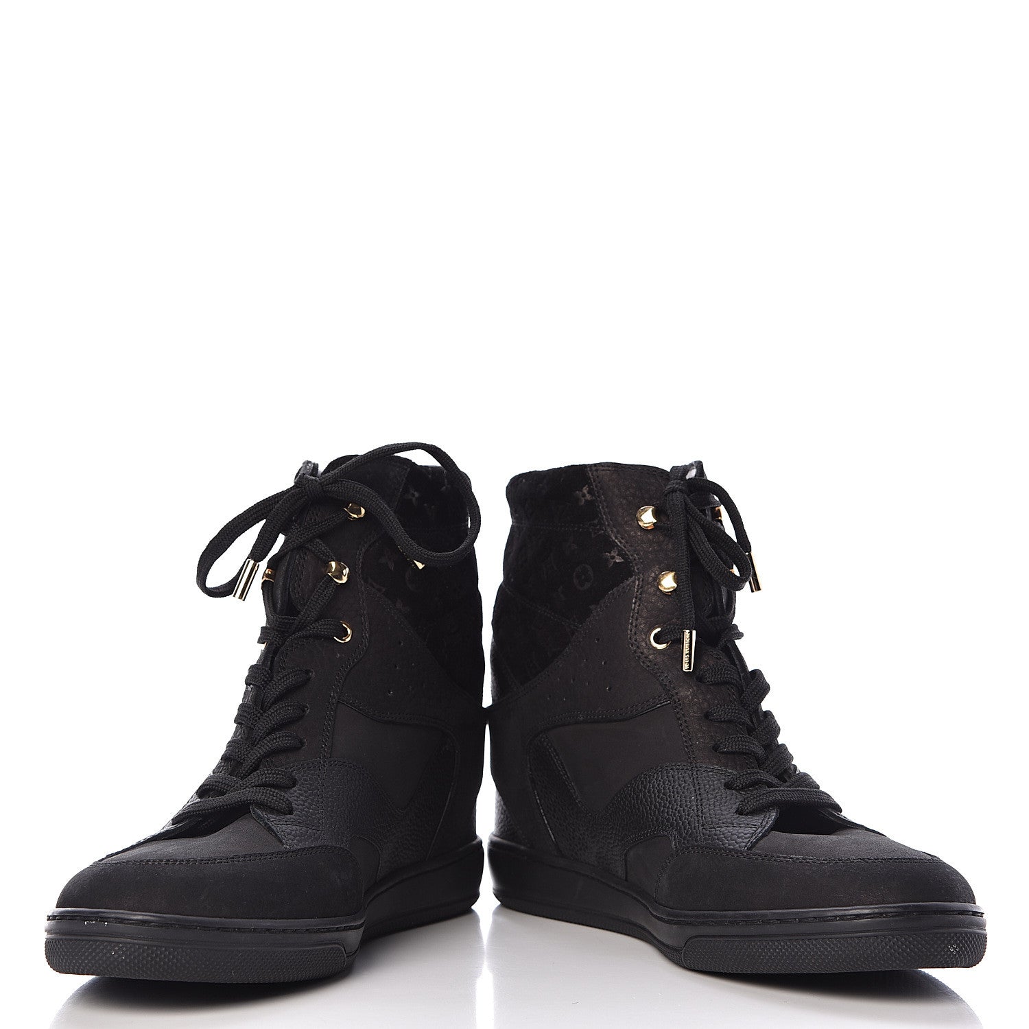 Louis Vuitton Calfskin Suede Monogram Cliff Top Wedge Sneakers 41 Black 5 of 13