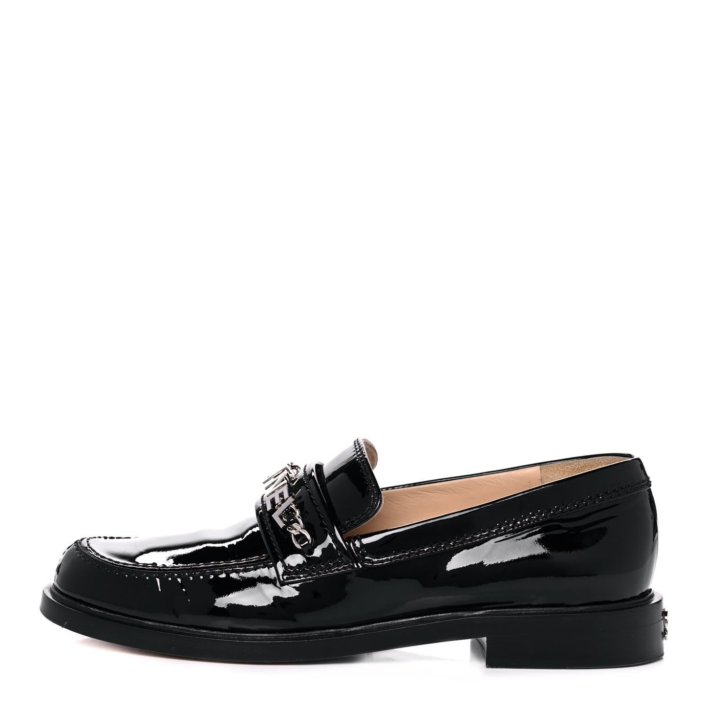 Patent Calfskin Logo Loafers 40 Black