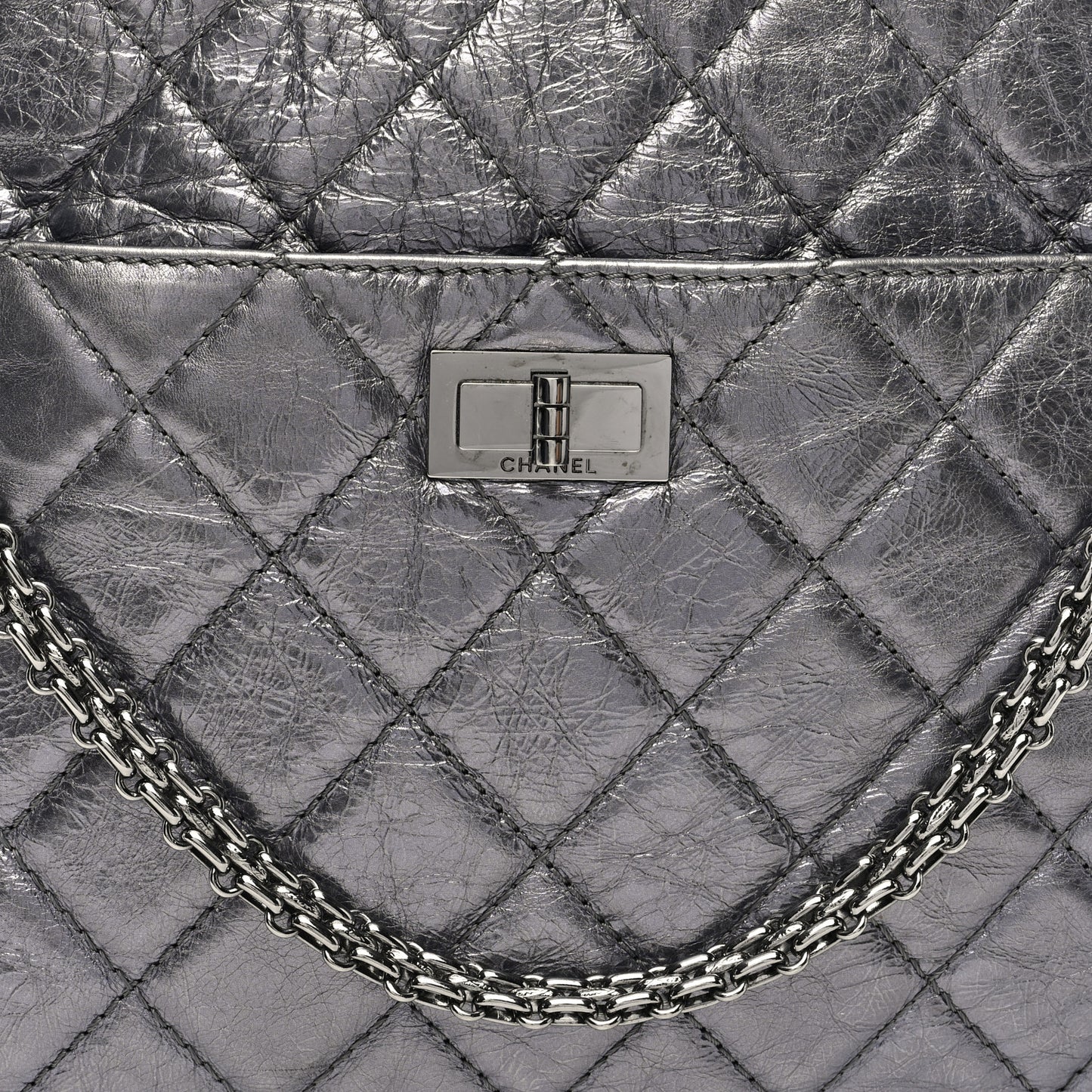 Metallic Aged Calfskin Quilted Large Reissue Camera Case Silver