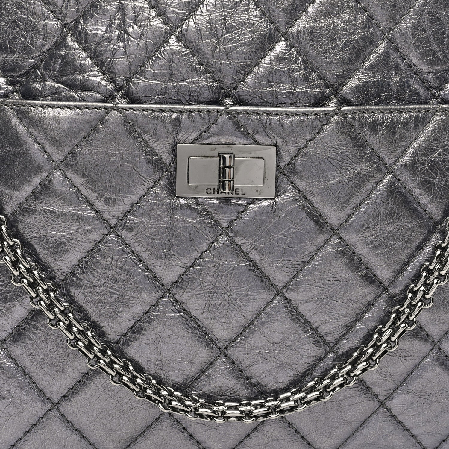 Chanel Metallic Aged Calfskin Quilted Large Reissue Camera Case Silver 8 of 10