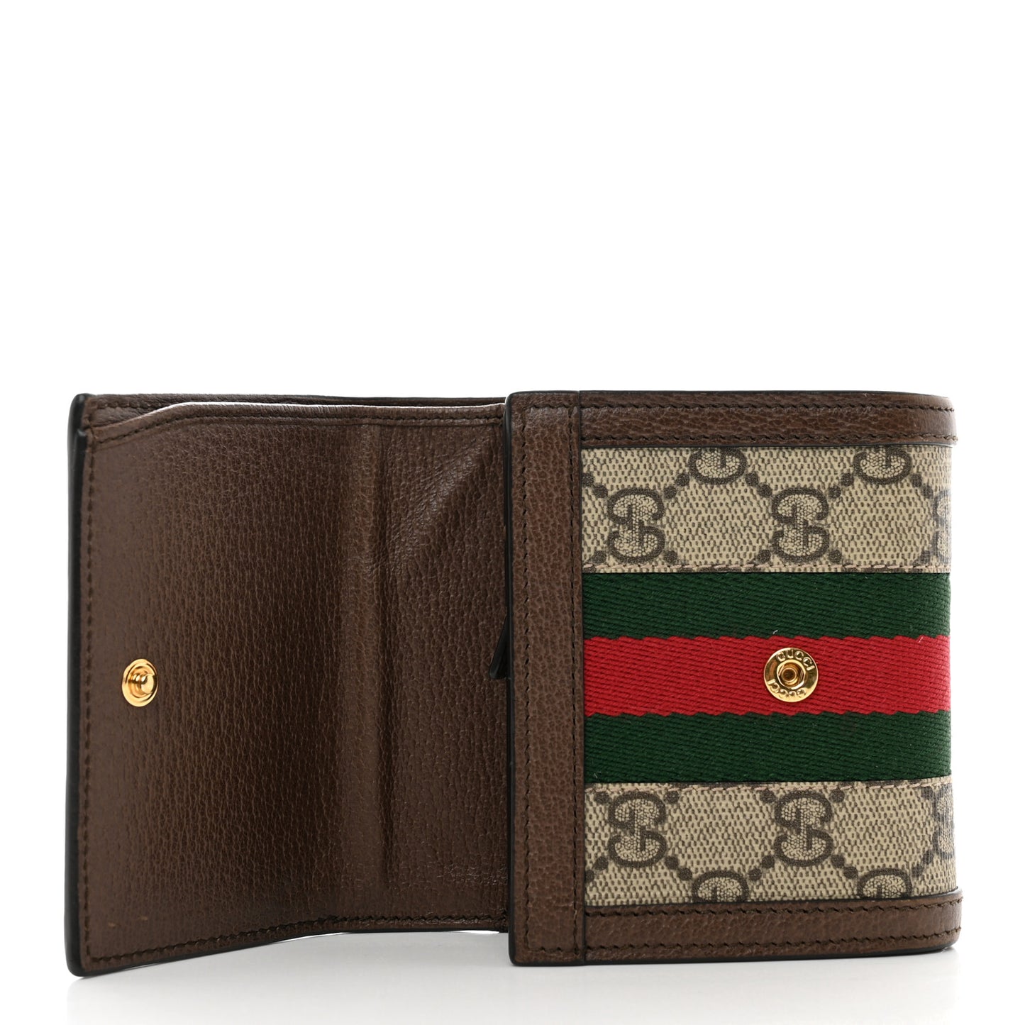 GG Supreme Monogram Textured Calfskin Web Ophidia Card Case Wallet Beige Ebony New Acero