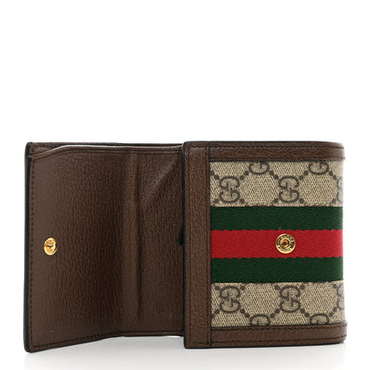 Gucci GG Supreme Monogram Textured Calfskin Web Ophidia Card Case Wallet Beige Ebony New Acero 6 of 7