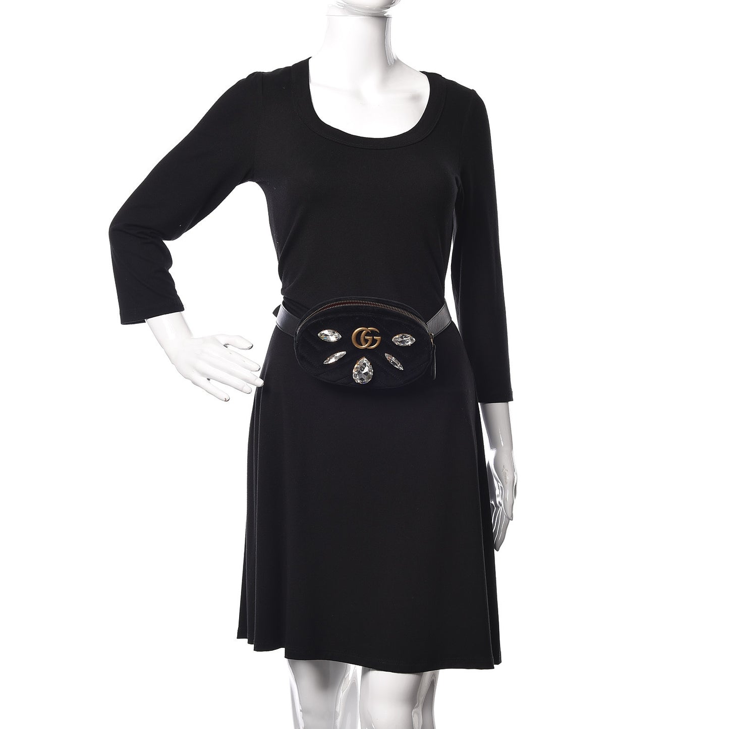 Velvet Matelasse Marquise Crystals GG Marmont Belt Bag 75 30 Black