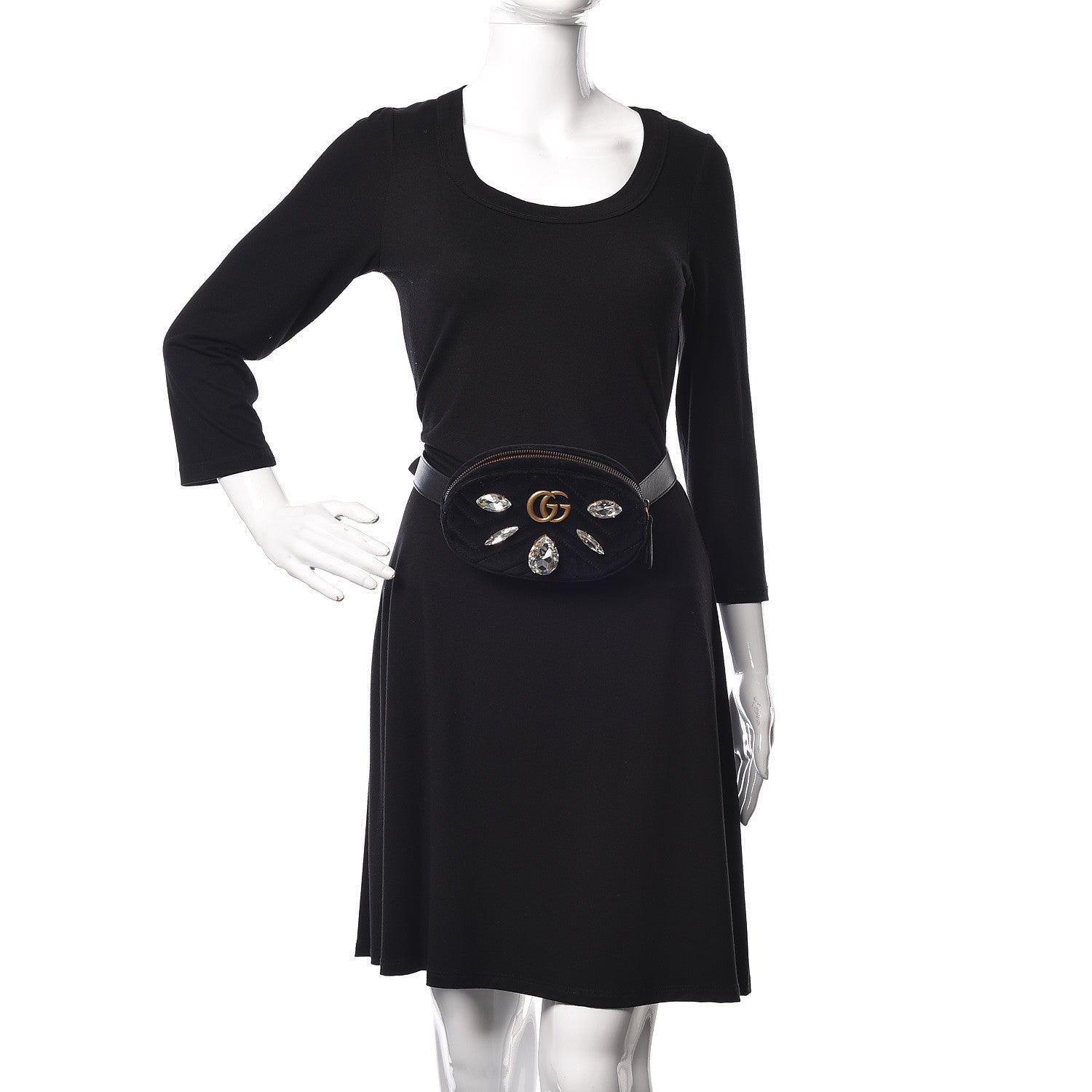 Gucci Velvet Matelasse Marquise Crystals GG Marmont Belt Bag 75 30 Black 2 of 11