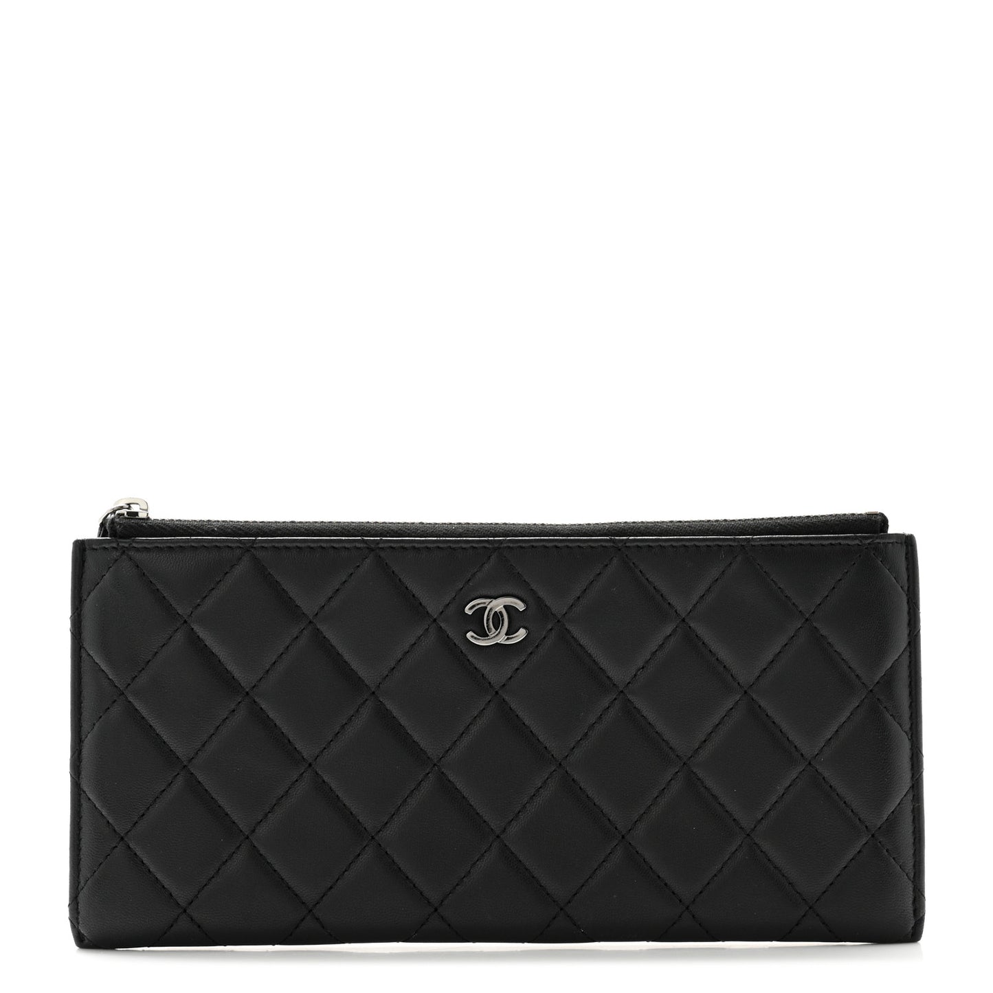 Lambskin Quilted Zip Pouch Black