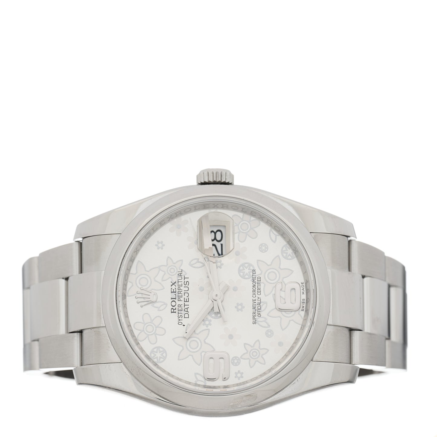 Stainless Steel 36mm Oyster Perpetual Datejust Watch Silver Flowers 116200
