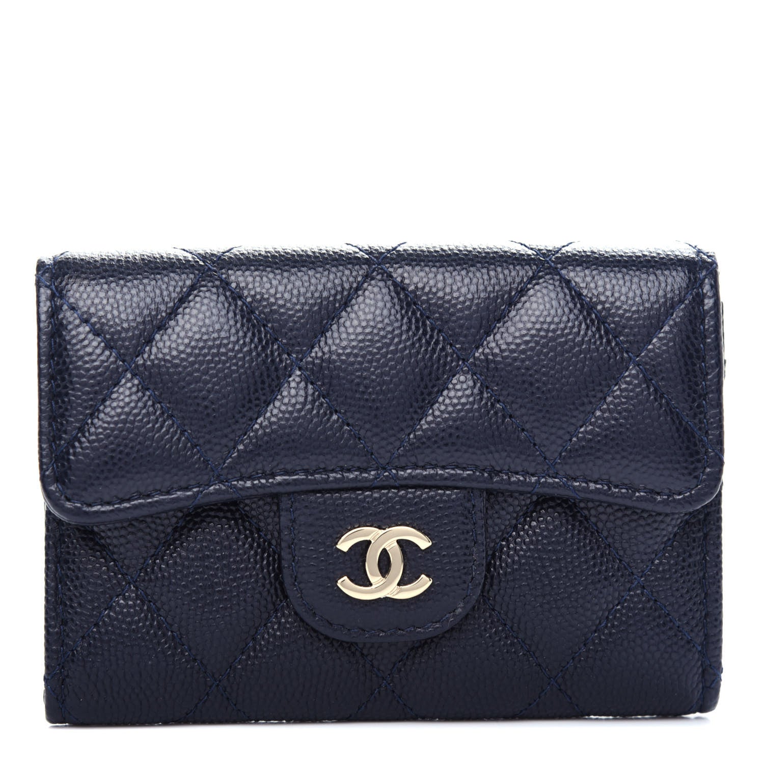 Chanel Caviar Quilted Flap Card Holder Wallet Navy Blue 1 of 9