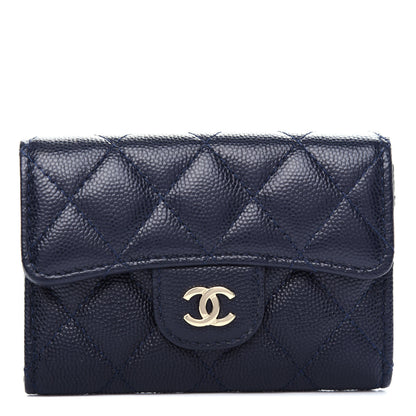 Chanel Caviar Quilted Flap Card Holder Wallet Navy Blue 1 of 9