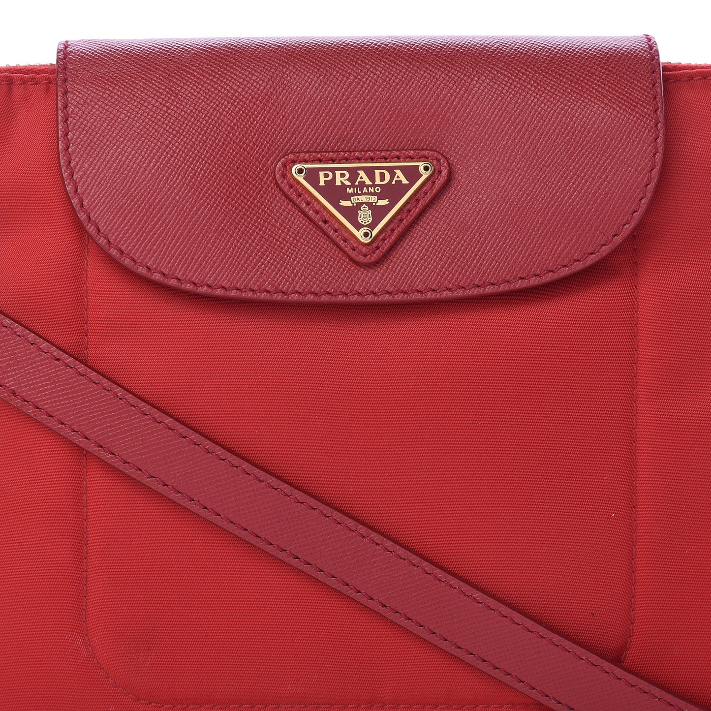 Nylon Vela Saffiano Flat Flap Messenger Bag Red