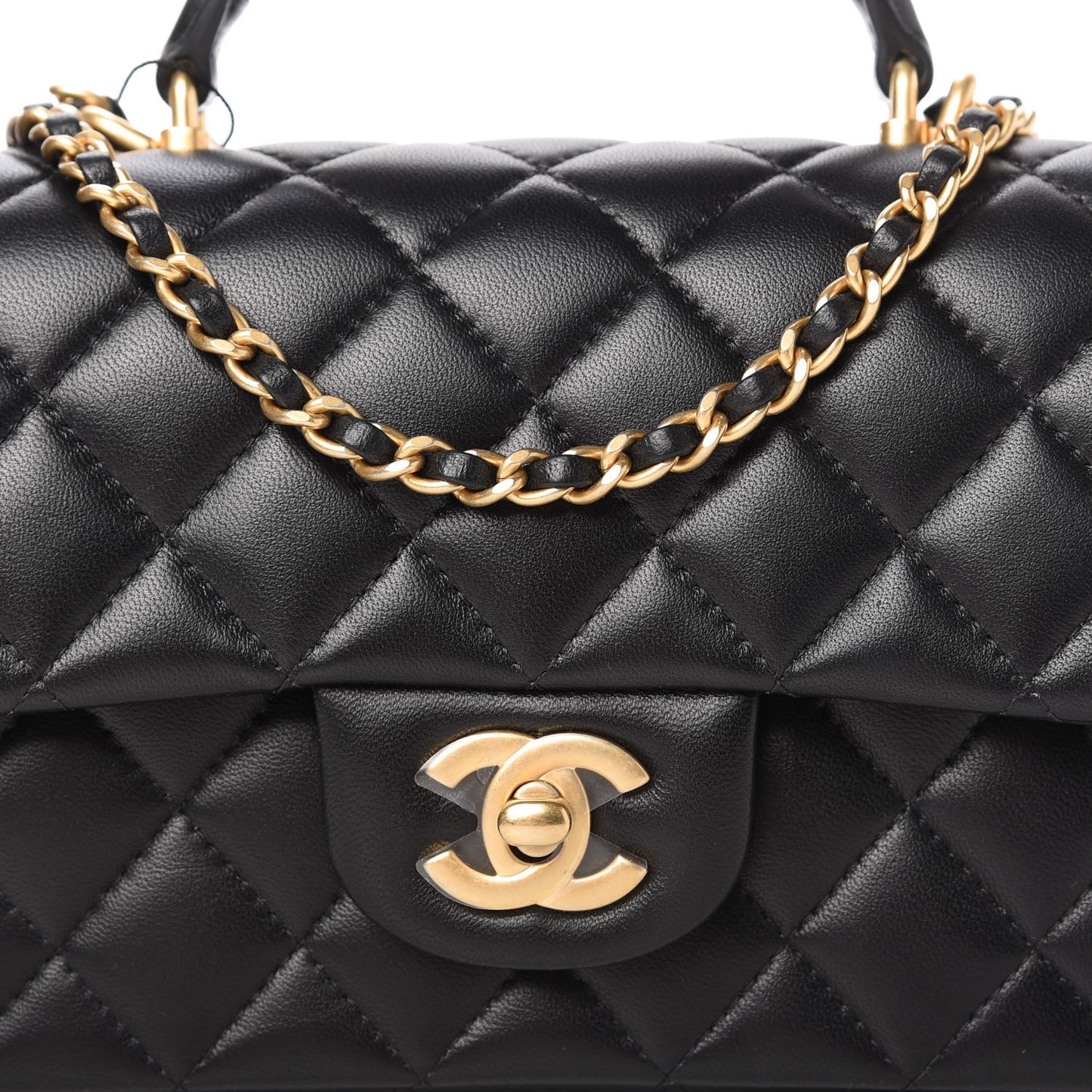 Lambskin Quilted Mini Top Handle Rectangular Flap Black