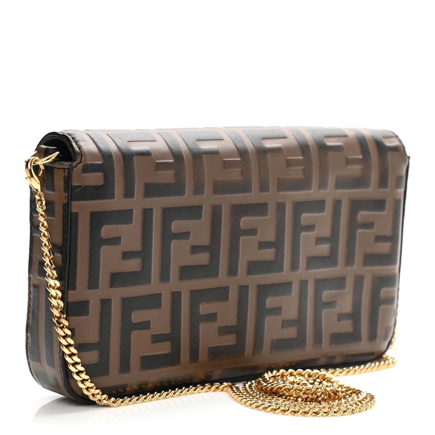 Fendi Vitello Soft F is Fendi Bi-Color FF 1974 Embossed Envelope Wallet on Chain Maya Black 2 of 9