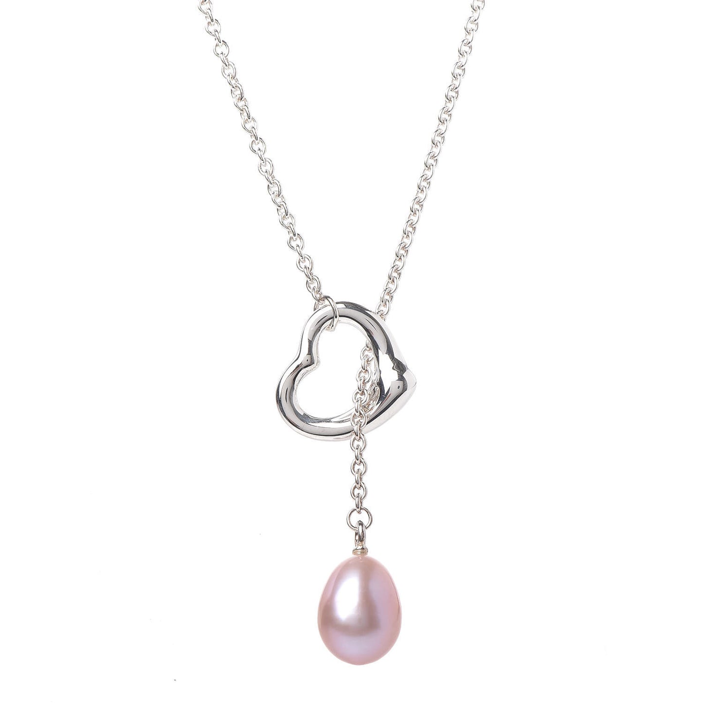 Sterling Silver Pink Pearl 9-9.5mm Elsa Peretti Open Heart Lariat Necklace
