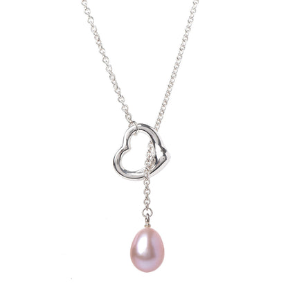 Tiffany Sterling Silver Pink Pearl 9-9.5mm Elsa Peretti Open Heart Lariat Necklace 4 of 8