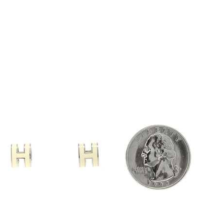 Hermes Palladium Lacquered Mini Pop H Earrings White 2 of 5