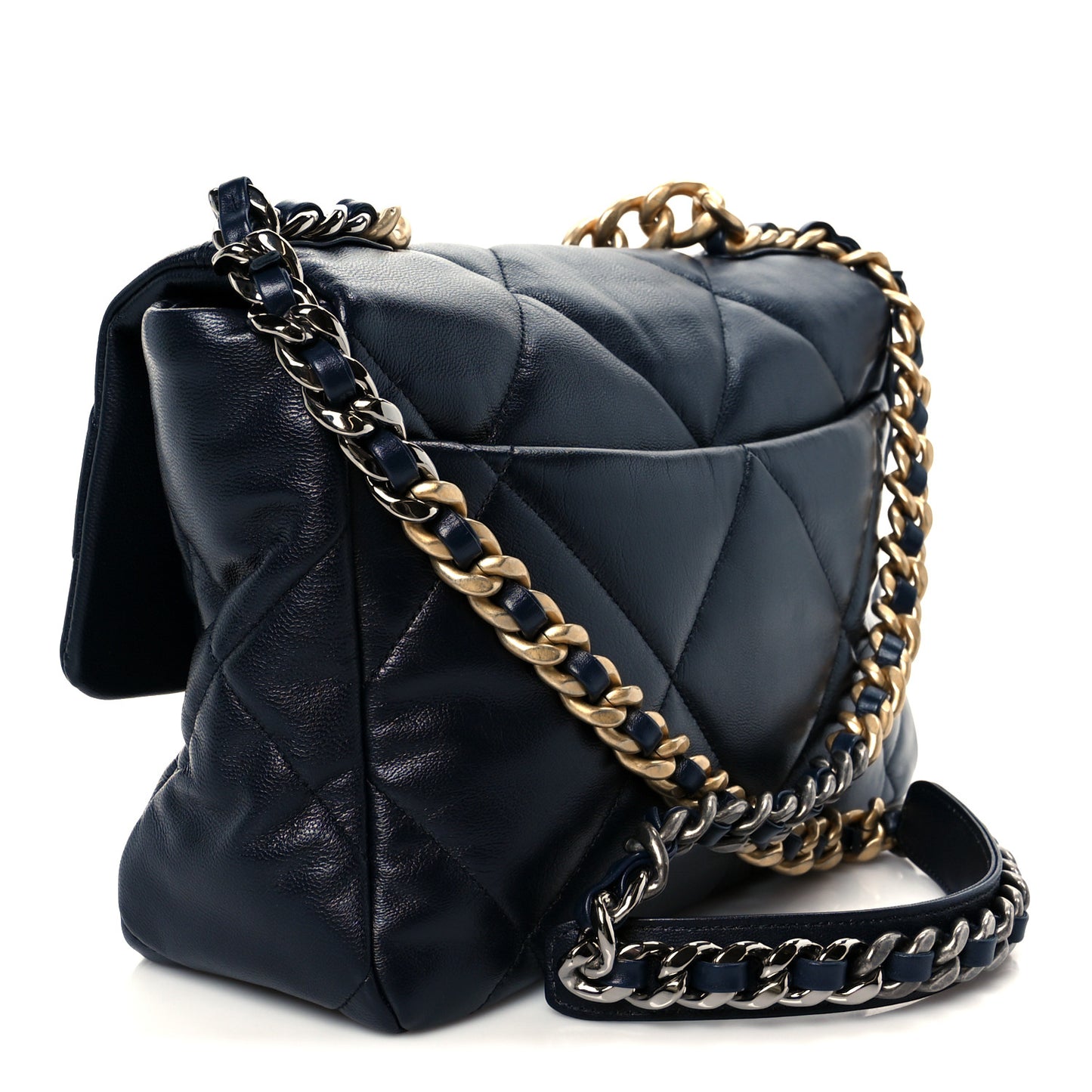 Goatskin Quilted Large Chanel 19 Flap Navy Blue
