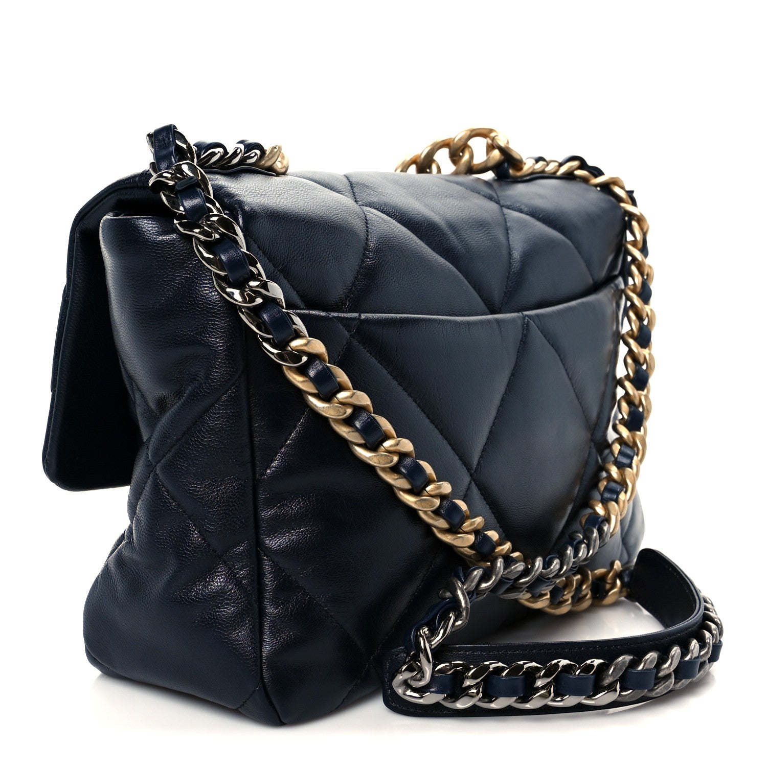 Chanel Goatskin Quilted Large Chanel 19 Flap Navy Blue 3 of 10