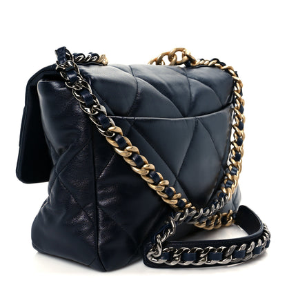 Chanel Goatskin Quilted Large Chanel 19 Flap Navy Blue 3 of 10