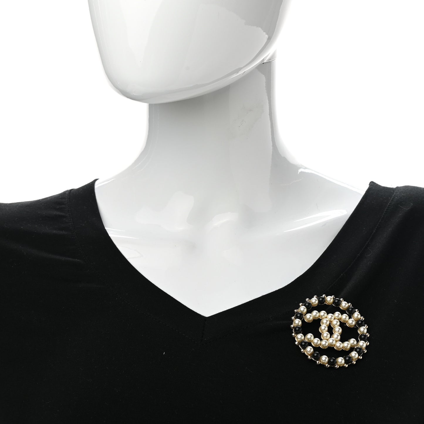 Pearl CC Brooch Black Gold