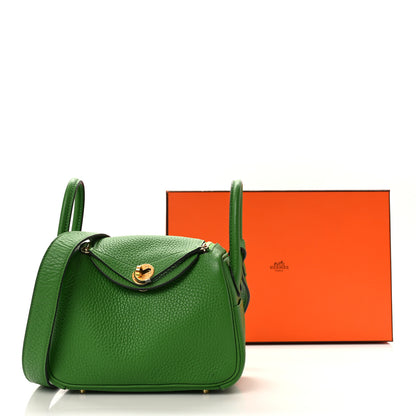 Hermes Taurillon Clemence Mini Lindy 20 Vert Yucca 14 of 14
