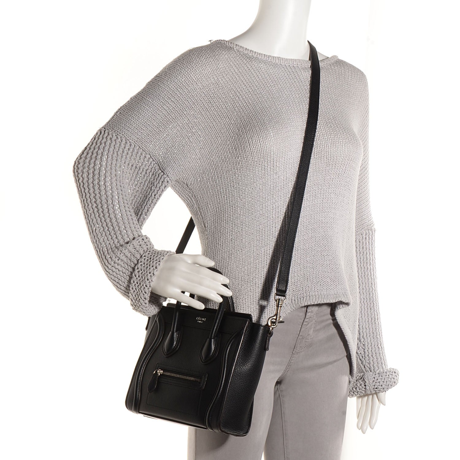 Celine Drummed Calfskin Nano Luggage Black 2 of 7