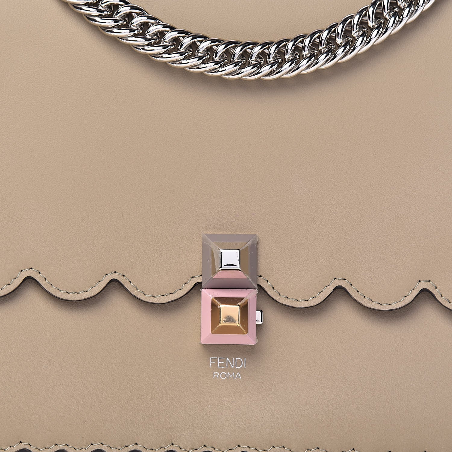 Fendi Vitello Baltico Scalloped Studded Kan I Shoulder Bag Amido 16 of 16