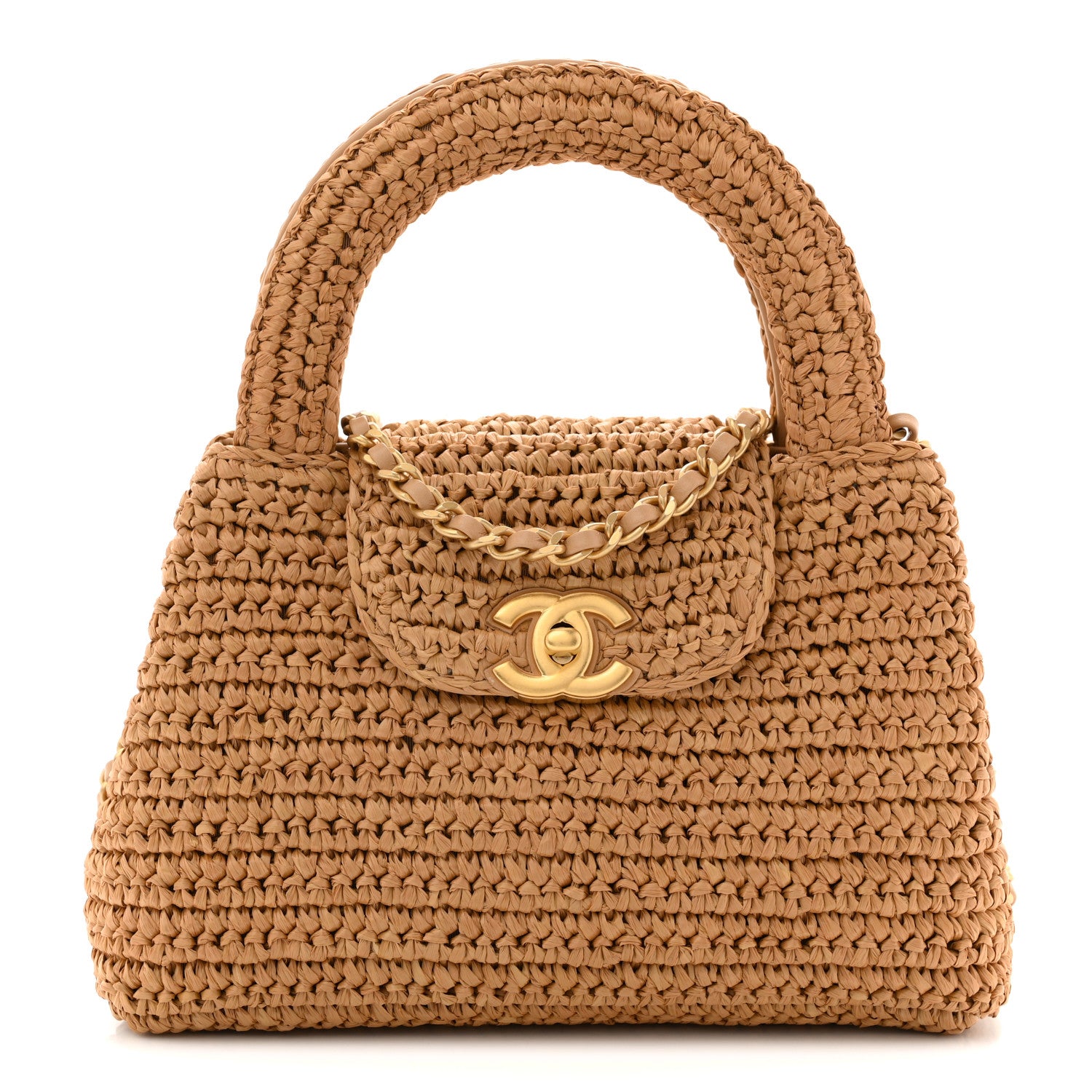Chanel Braided Raffia Nano Kelly Flap Bag Dark Beige 1 of 11