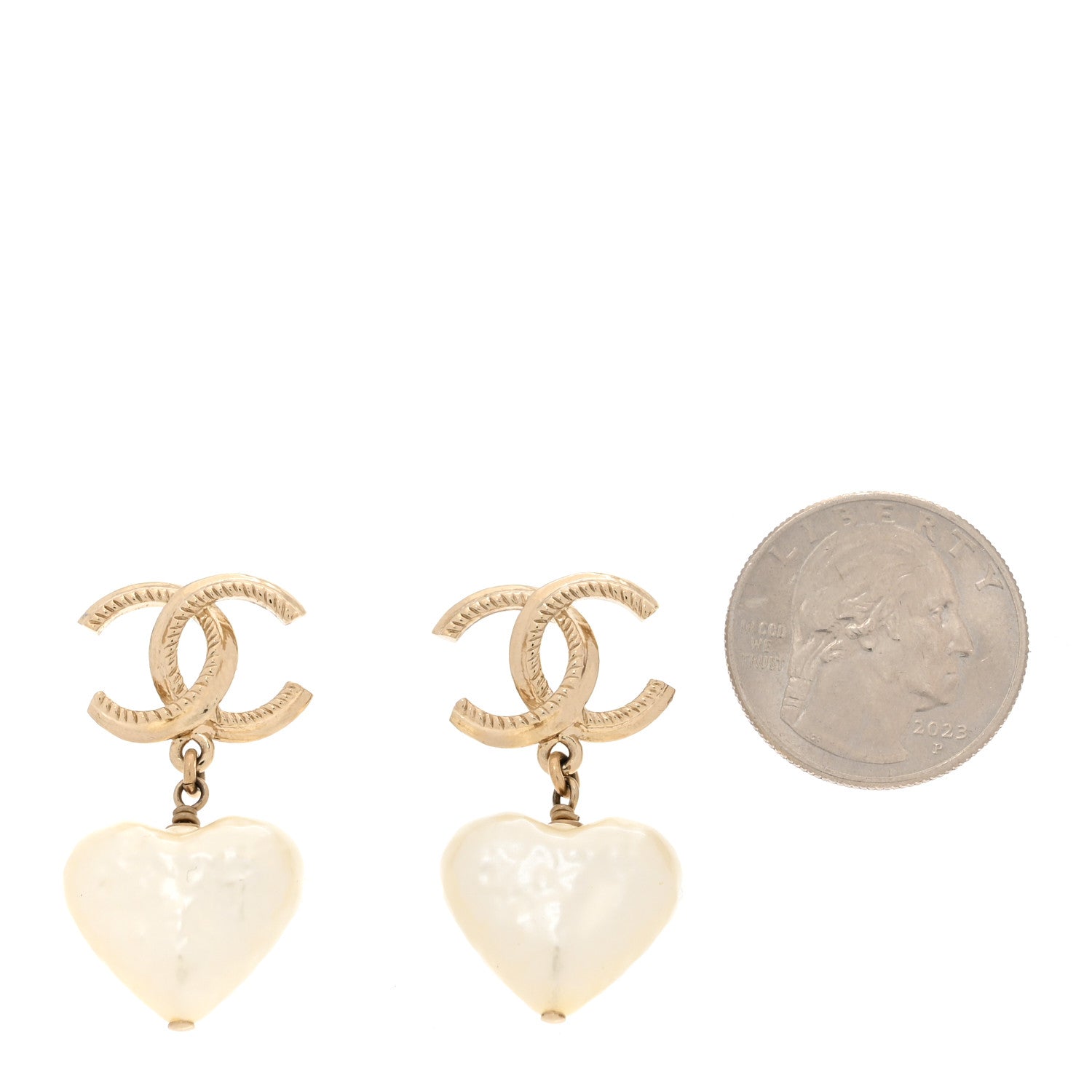 Chanel Pearl CC Heart Drop Earrings Gold 2 of 5