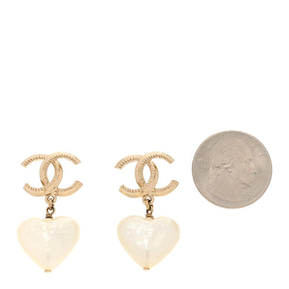 Chanel Pearl CC Heart Drop Earrings Gold 2 of 5