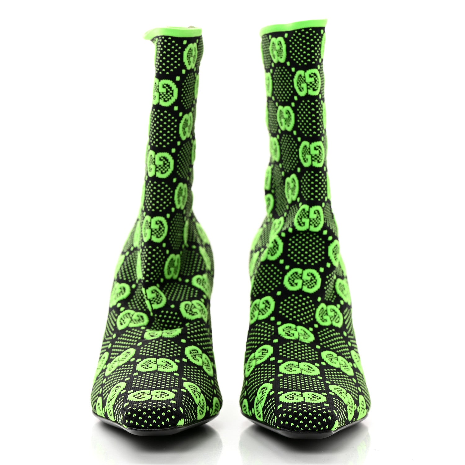 Gucci Technical Jersey Knit GG Monogram Square G 75mm Ankle Boots 36.5 Black Neon Green 2 of 7