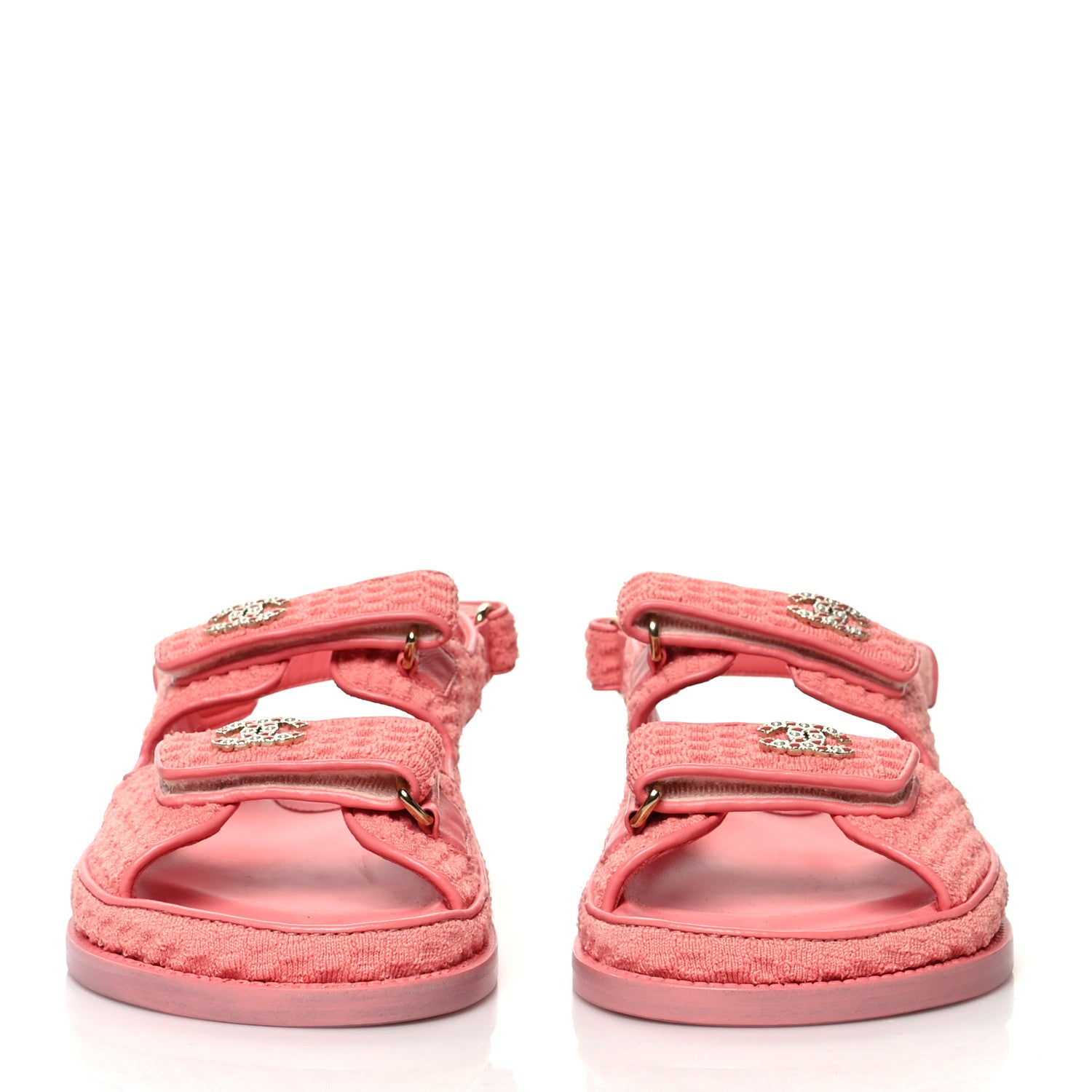 Chanel Knit Fabric Velcro Dad Sandals 38 Coral 2 of 8
