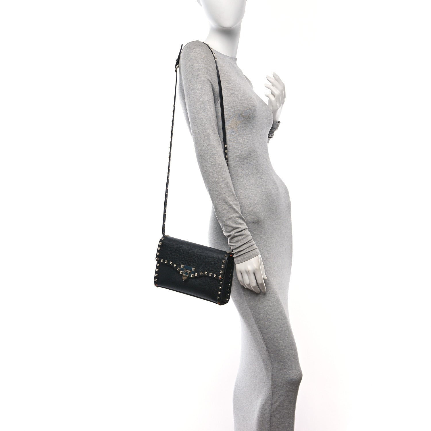 Valentino Garavani Pebbled Calfskin Medium Rockstud Flip Lock Crossbody Bag Black 3 of 9