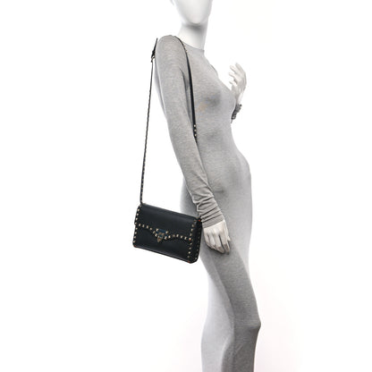 Valentino Garavani Pebbled Calfskin Medium Rockstud Flip Lock Crossbody Bag Black 3 of 9