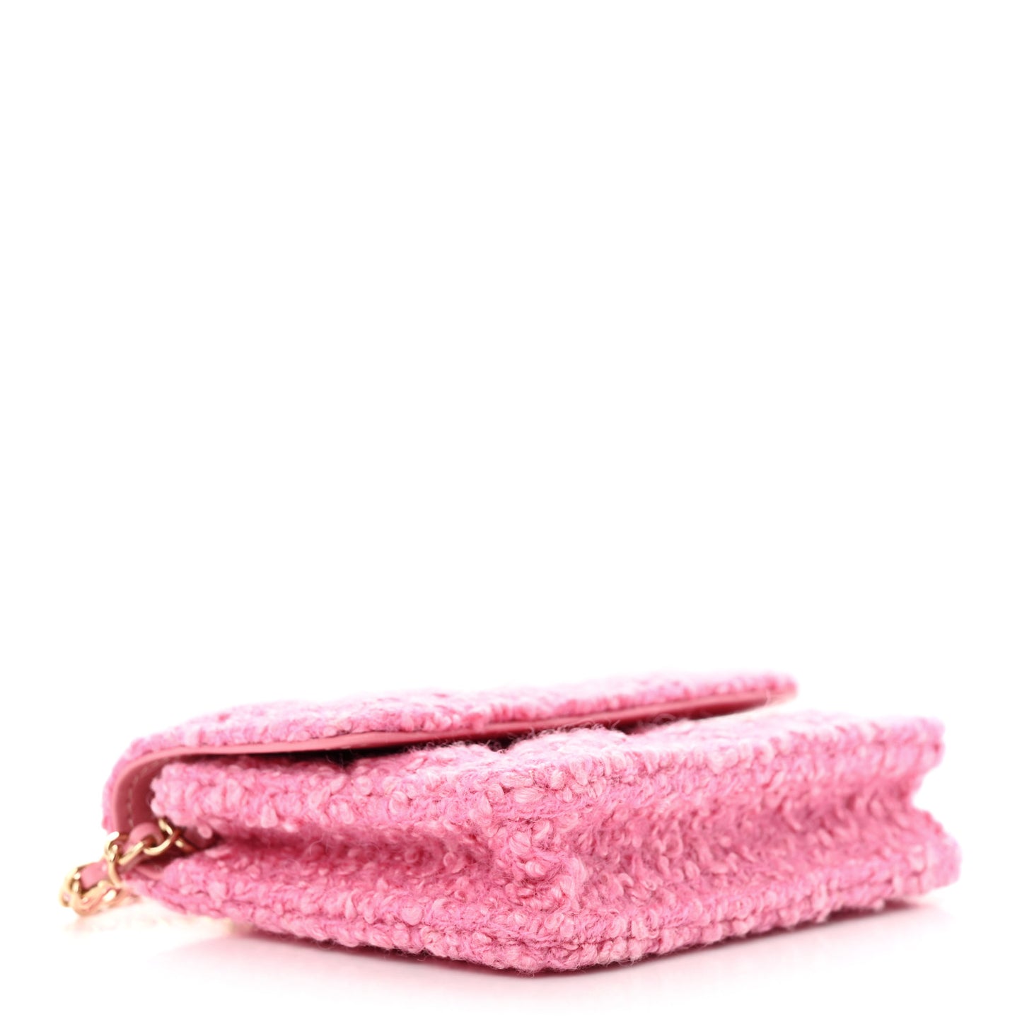 Tweed Quilted Flap Chain Waist Bag Pink