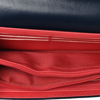 Chanel Lambskin Quilted Large Gusset Flap Wallet Navy Pink 5 of 9