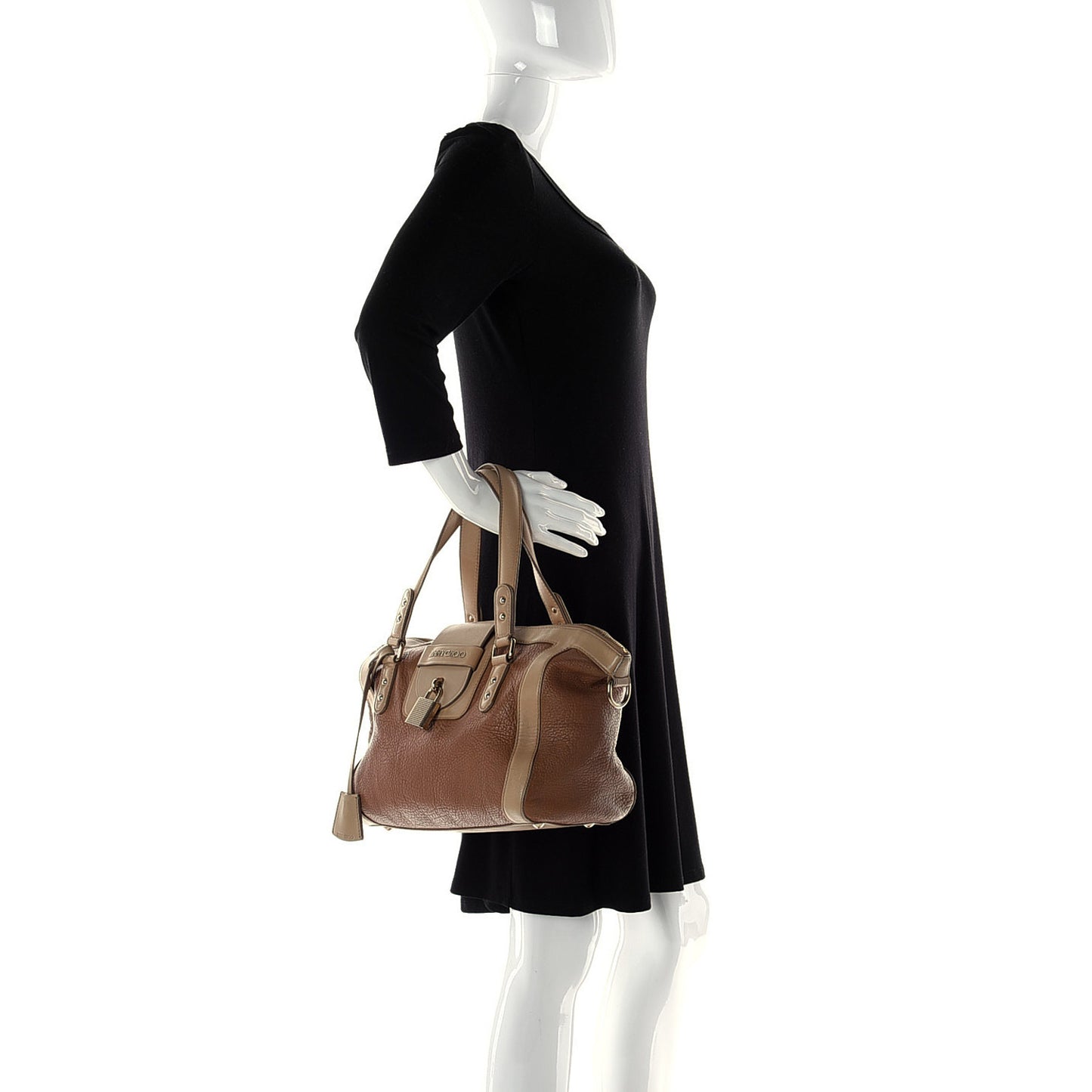 Goatskin Top Handle Shoulder Bag Beige