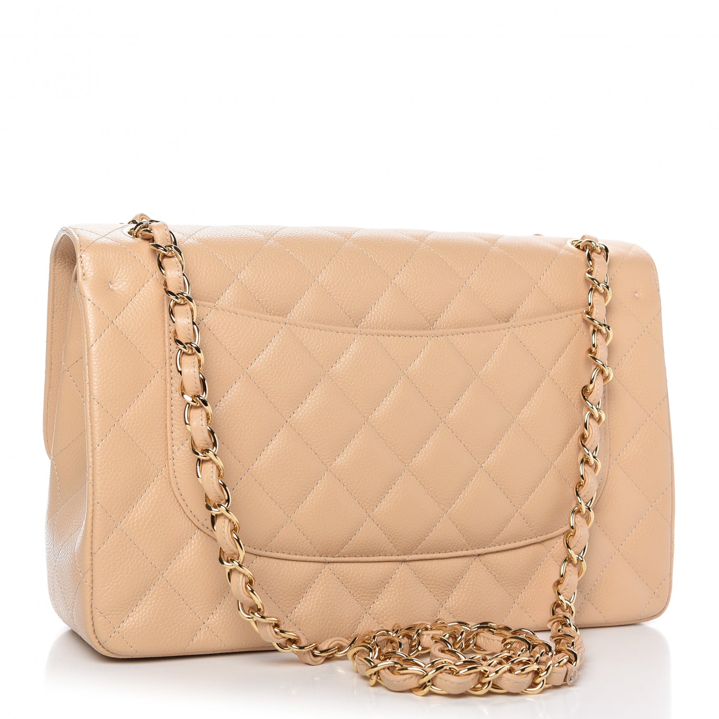 Caviar Quilted Jumbo Double Flap Light Beige