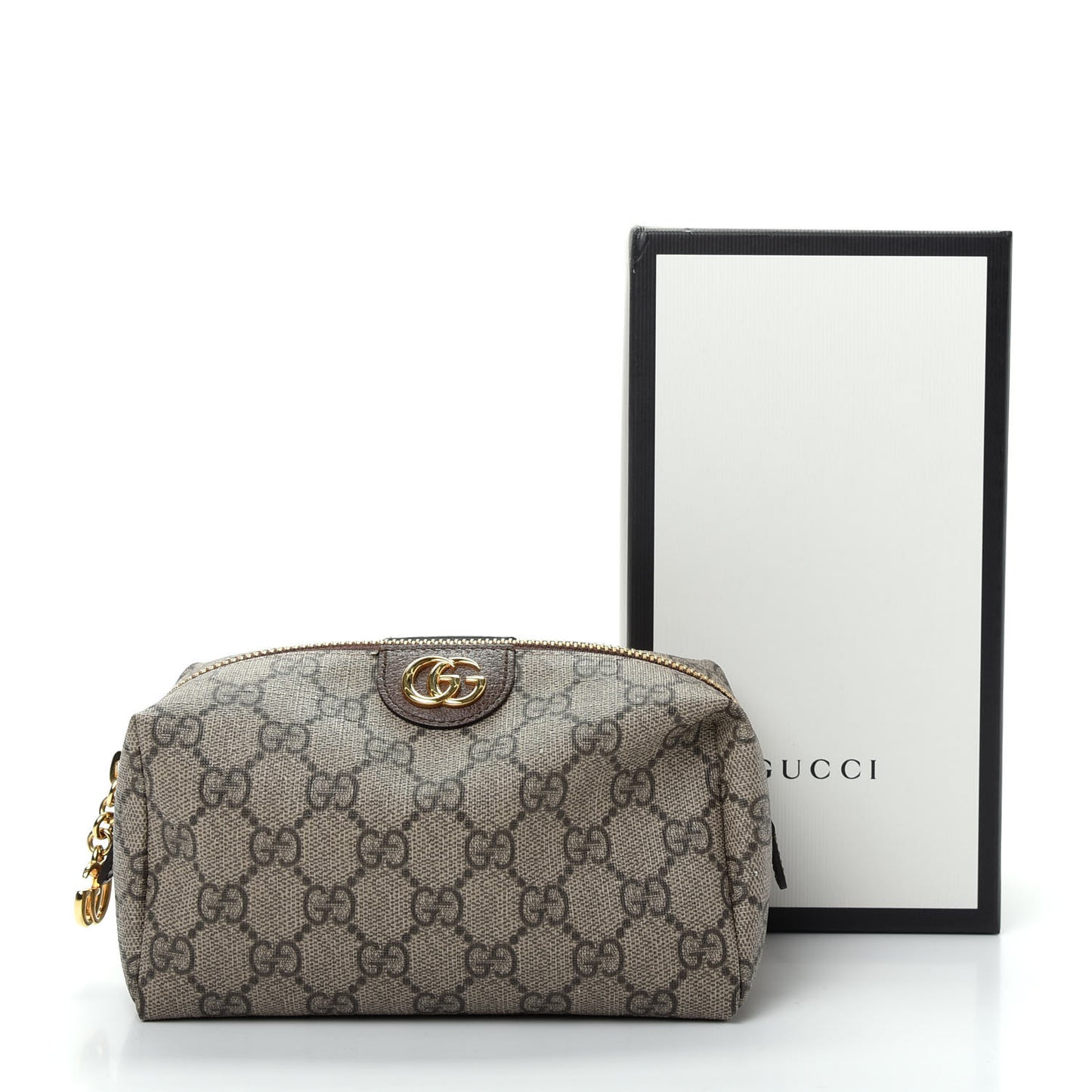 Soft GG Supreme Monogram Calfskin Medium Ophidia Cosmetic Case Beige Ebony New Acero