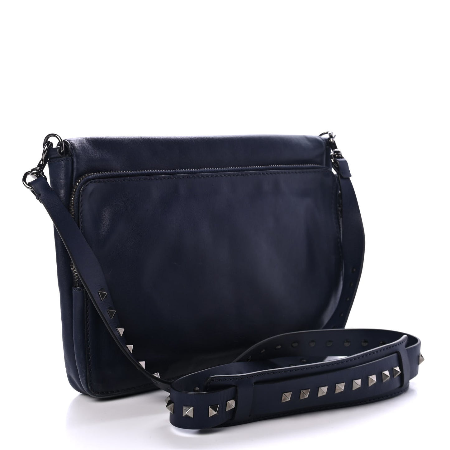 Vitello Rockstud Back Pocket Flap Crossbody Bag Dark Blue