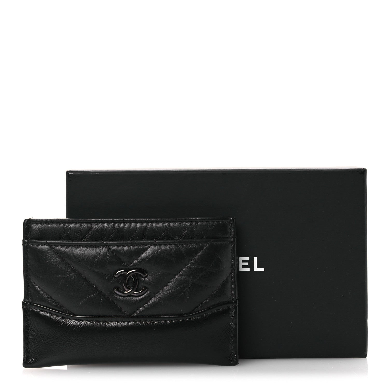 Chanel Aged Calfskin Chevron Quilted Gabrielle Card Holder So Black 9 of 9