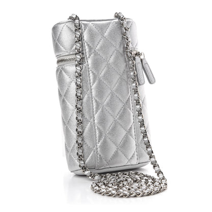 Chanel Metallic Lambskin Quilted Phone Holder With Chain Silver 3 of 10