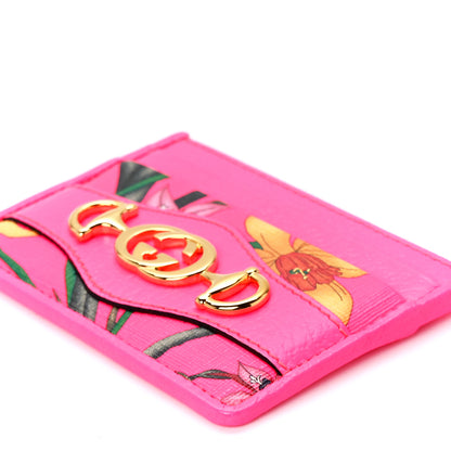 Gucci Calfskin Flora Print Zumi Card Holder Fuxia Fluo 10 of 10