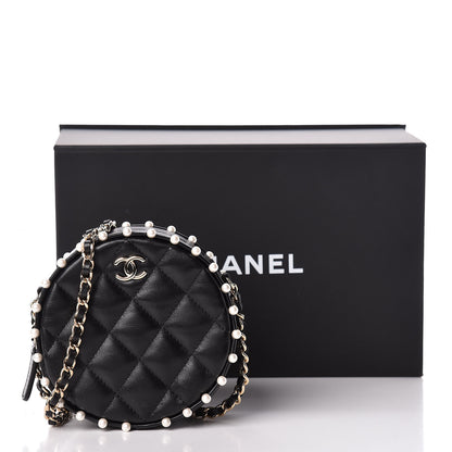 Chanel Calfskin Quilted Pearl Round Clutch With Chain Black 11 of 11