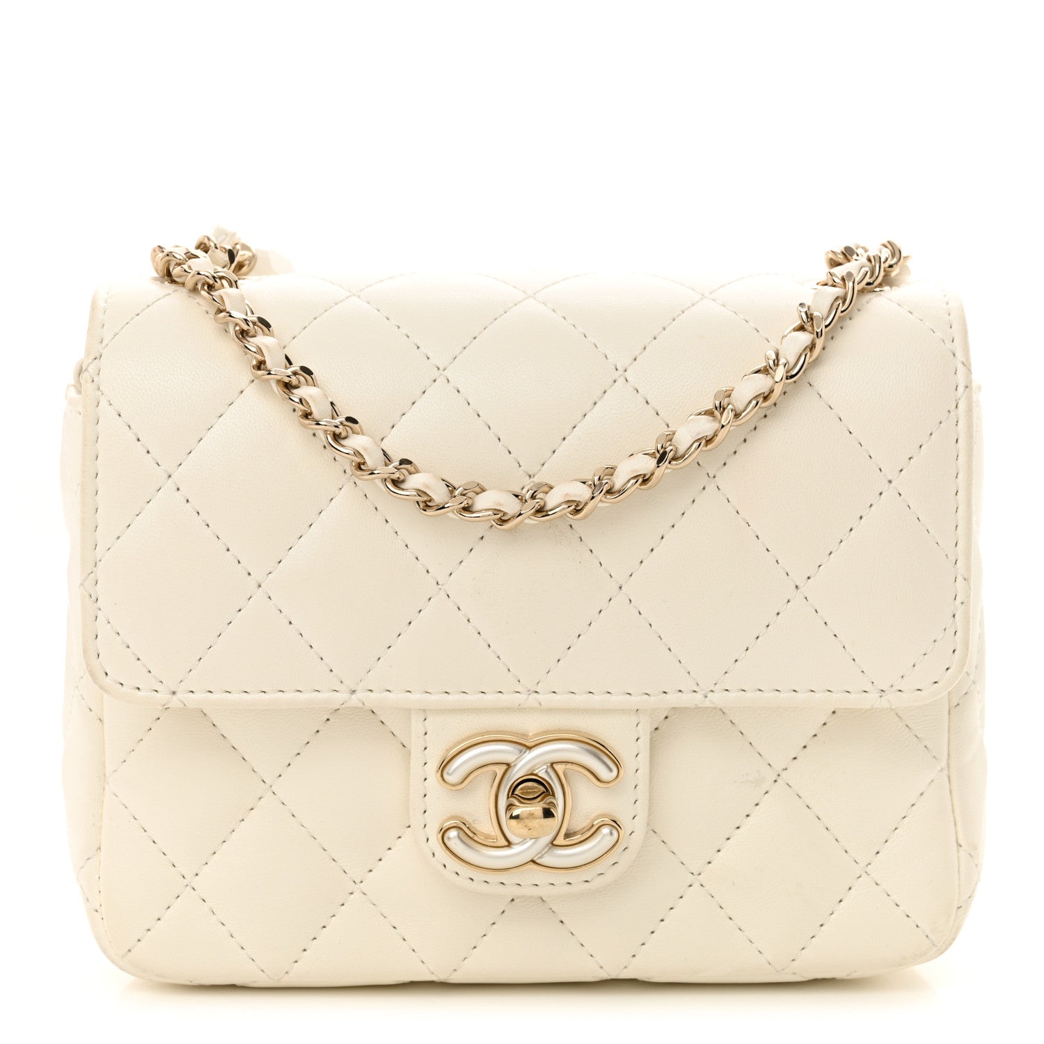 Chanel Lambskin Resin Quilted Mini Heart Square Flap White 1 of 11