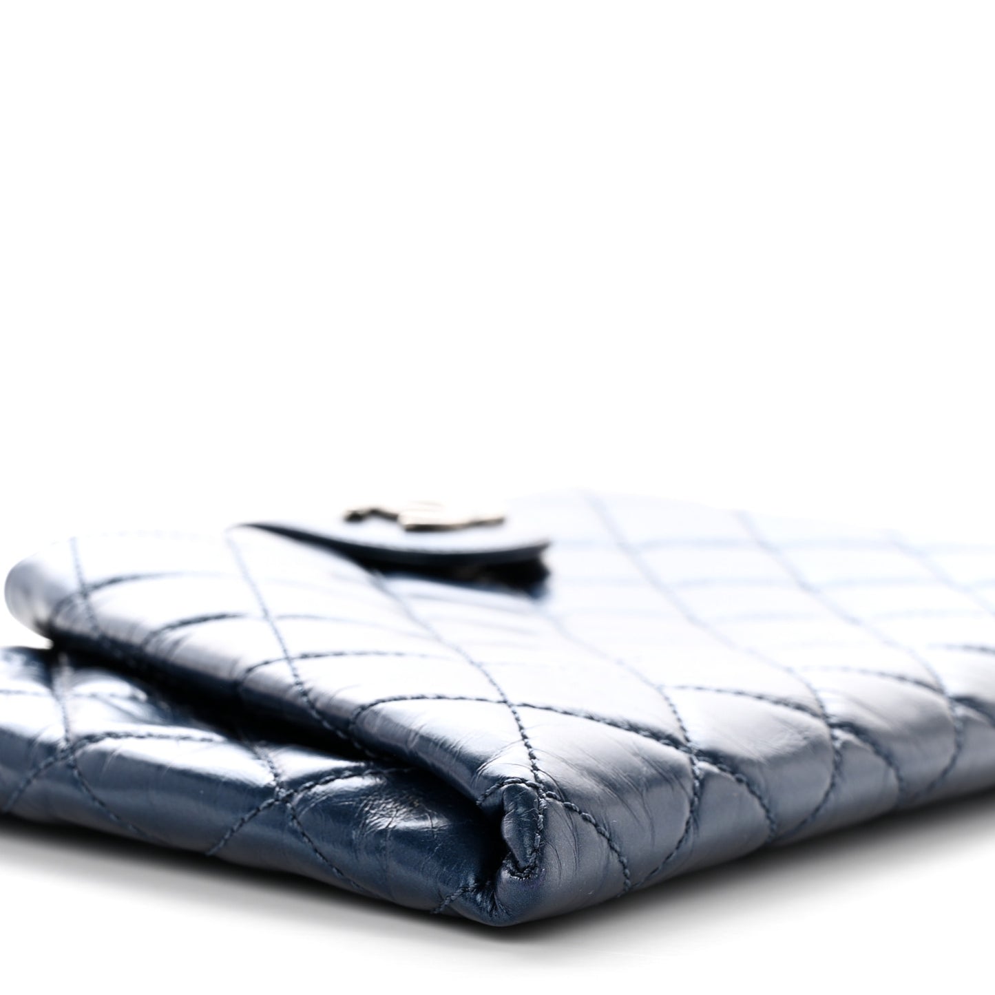 Glazed Calfskin Quilted Coco Pleats Clutch Navy