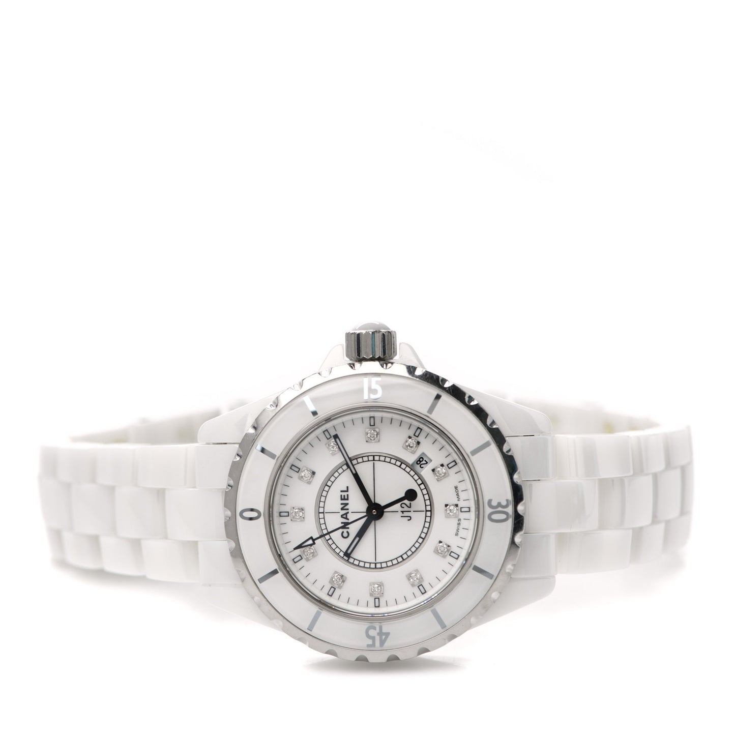 Stainless Steel Ceramic Diamond 33mm J12 Quartz Watch White