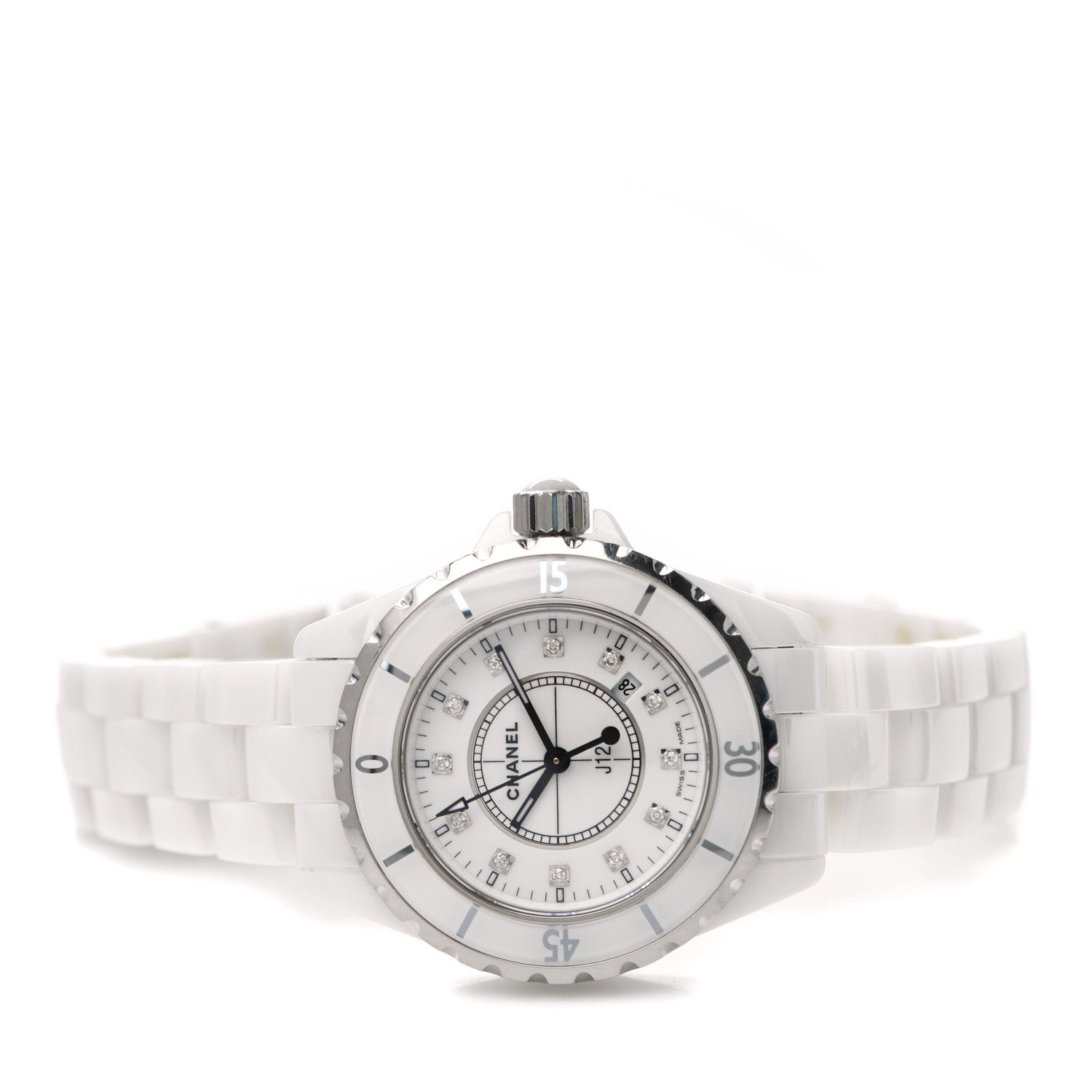 Chanel Stainless Steel Ceramic Diamond 33mm J12 Quartz Watch White 2 of 5