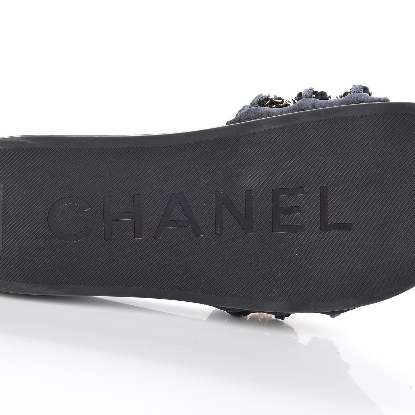 Satin Chain Slides Sandals Flats 38 Marine