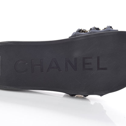 Chanel Satin Chain Slides Sandals Flats 38 Marine 8 of 11