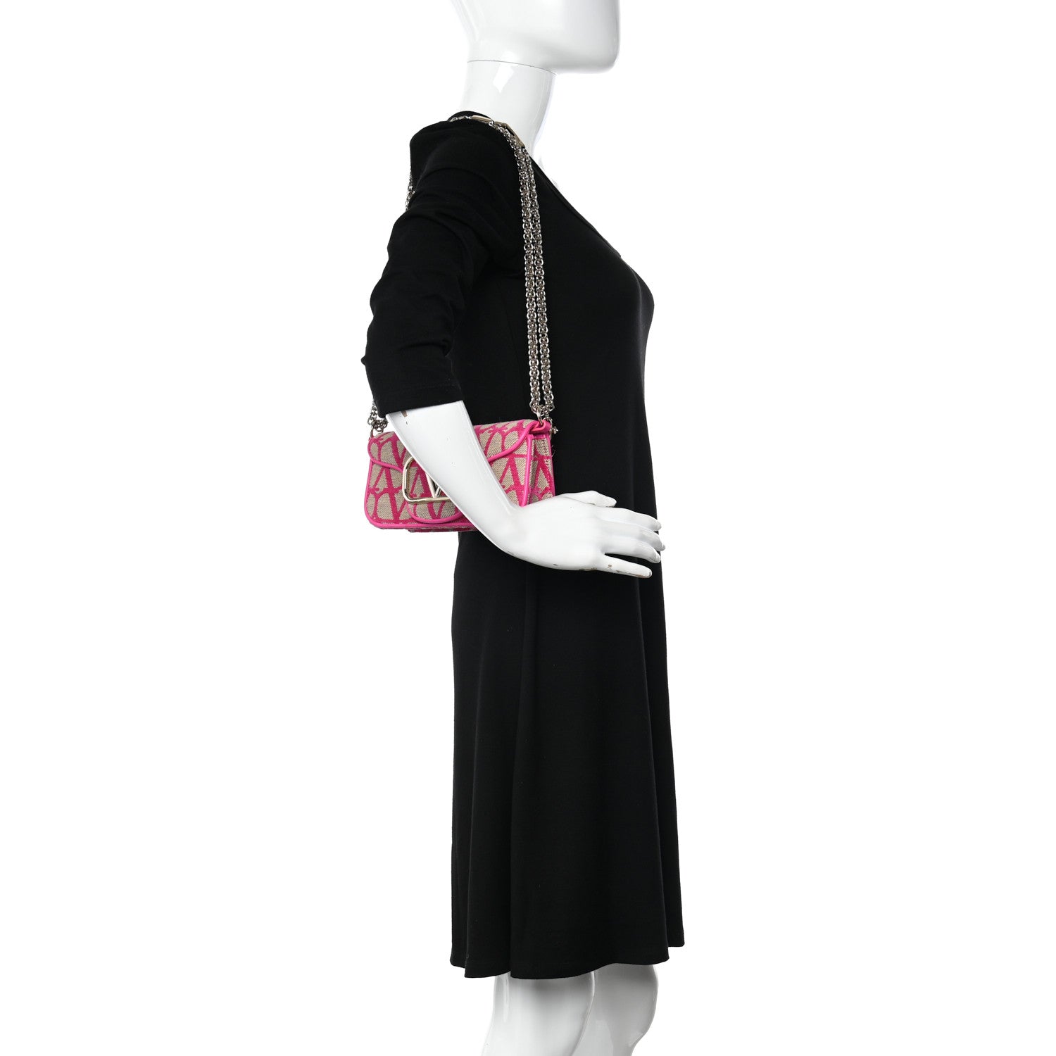 Valentino Garavani Toile Iconographe Goatskin Vlogo Small Loco Shoulder Bag Natural Pink PP 2 of 10